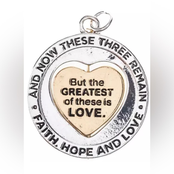 Faith, Hope, Love Spinning Heart Pendant Necklace - Picture 4 of 5